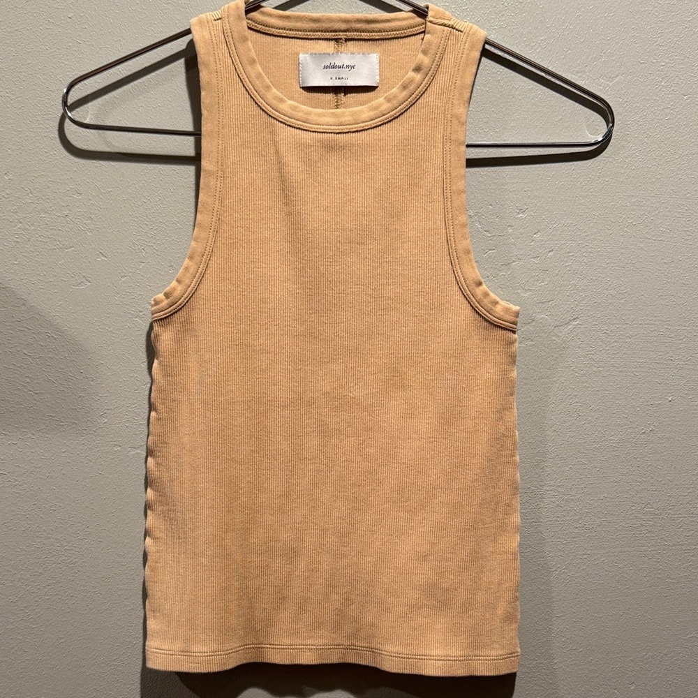 Sold Out NYC Not So Basic Tank in Sand Ribbed Luxurious Tank Top in Light Tan